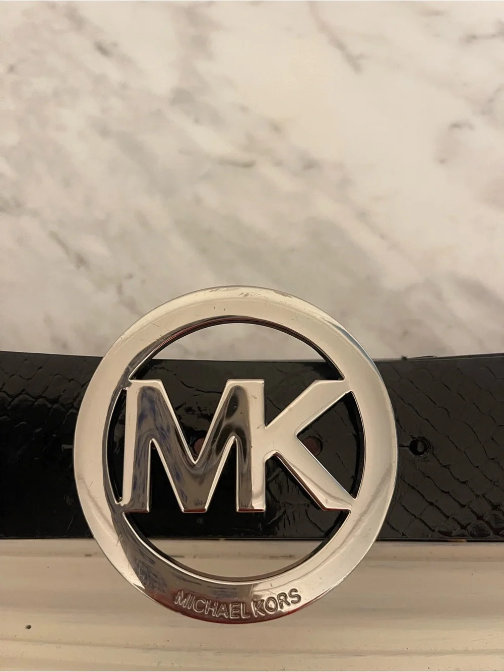 Michael Kors Black Belt with Silver MK Emblem